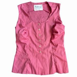 Ruth Clarage Vintage 60s Pink Sleeveless Button Up Blouse Scoop Neck Size 10